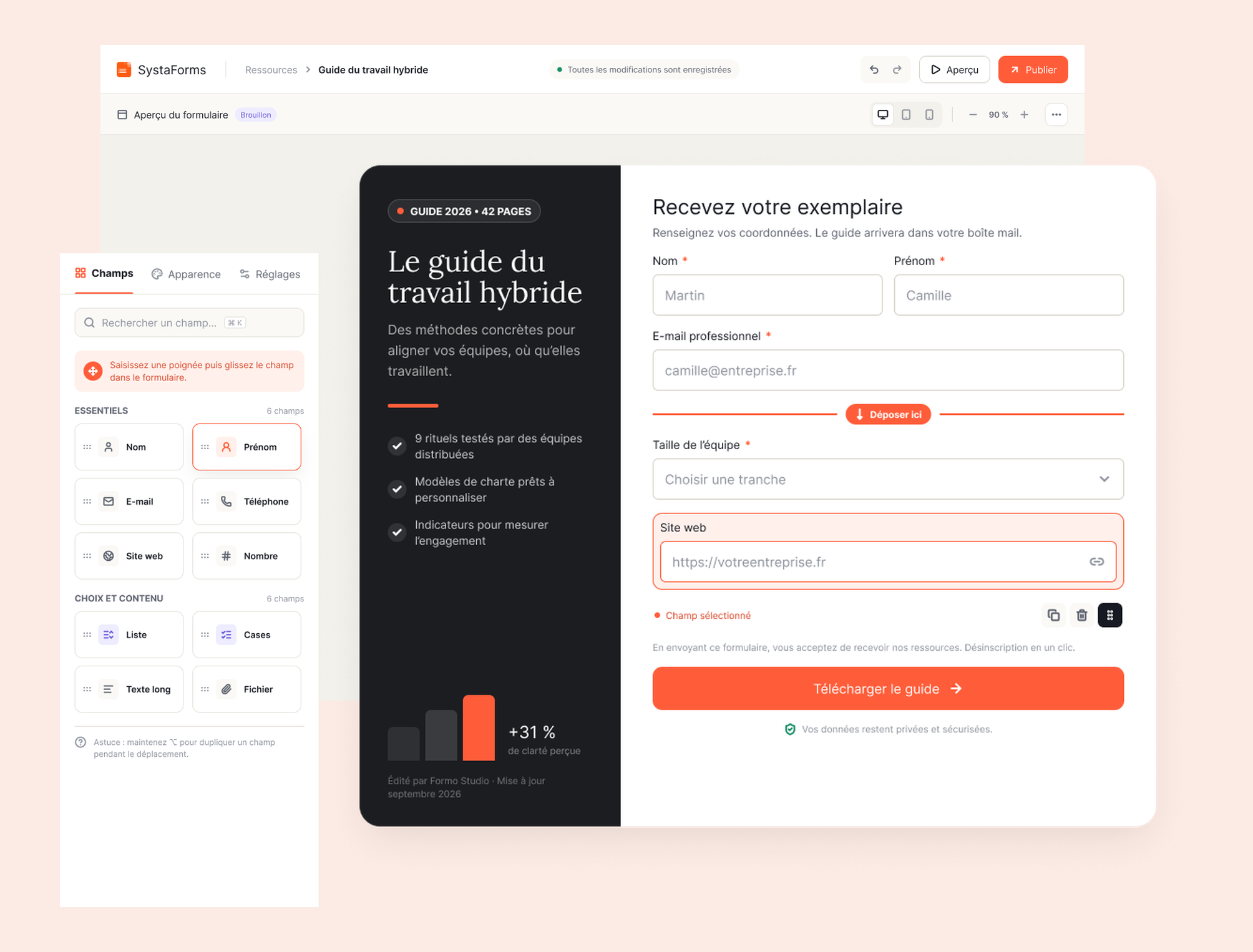 Éditeur SystaForms et aperçu d’un formulaire de téléchargement